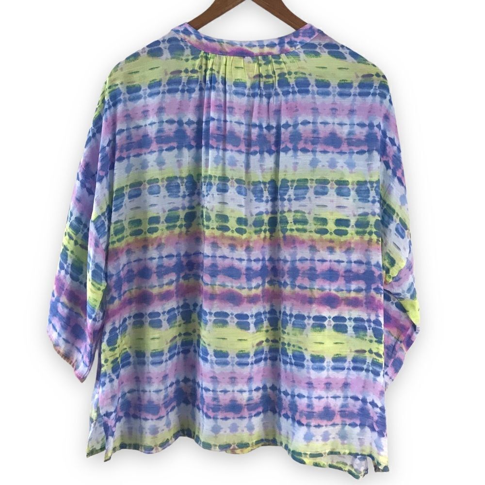 Ruby Rd. Pastel tie dye split neck blouse size L - Picture 2 of 9